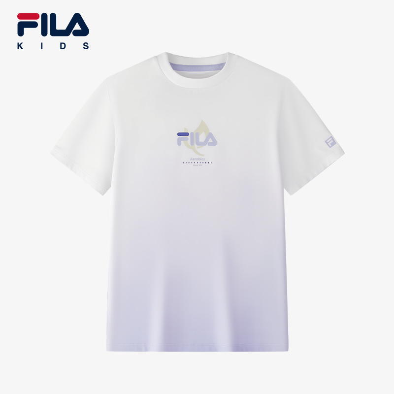 FILA斐乐儿童【渐变紫】女童2025夏季亲肤舒适透气针织短袖T恤衫