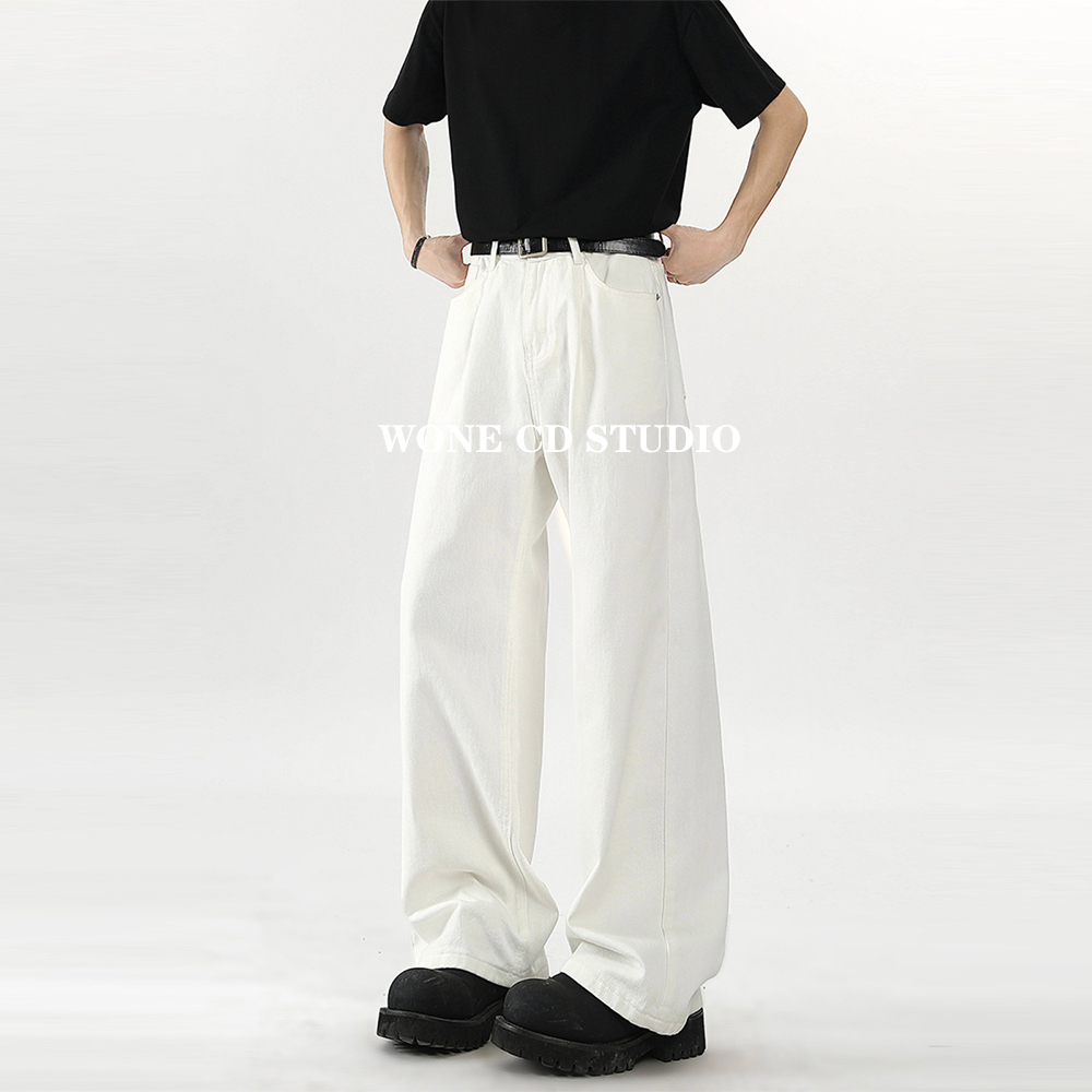 Cleanfit秋冬加绒美式复古美拉德牛仔裤男女纯色直筒宽松长裤男生