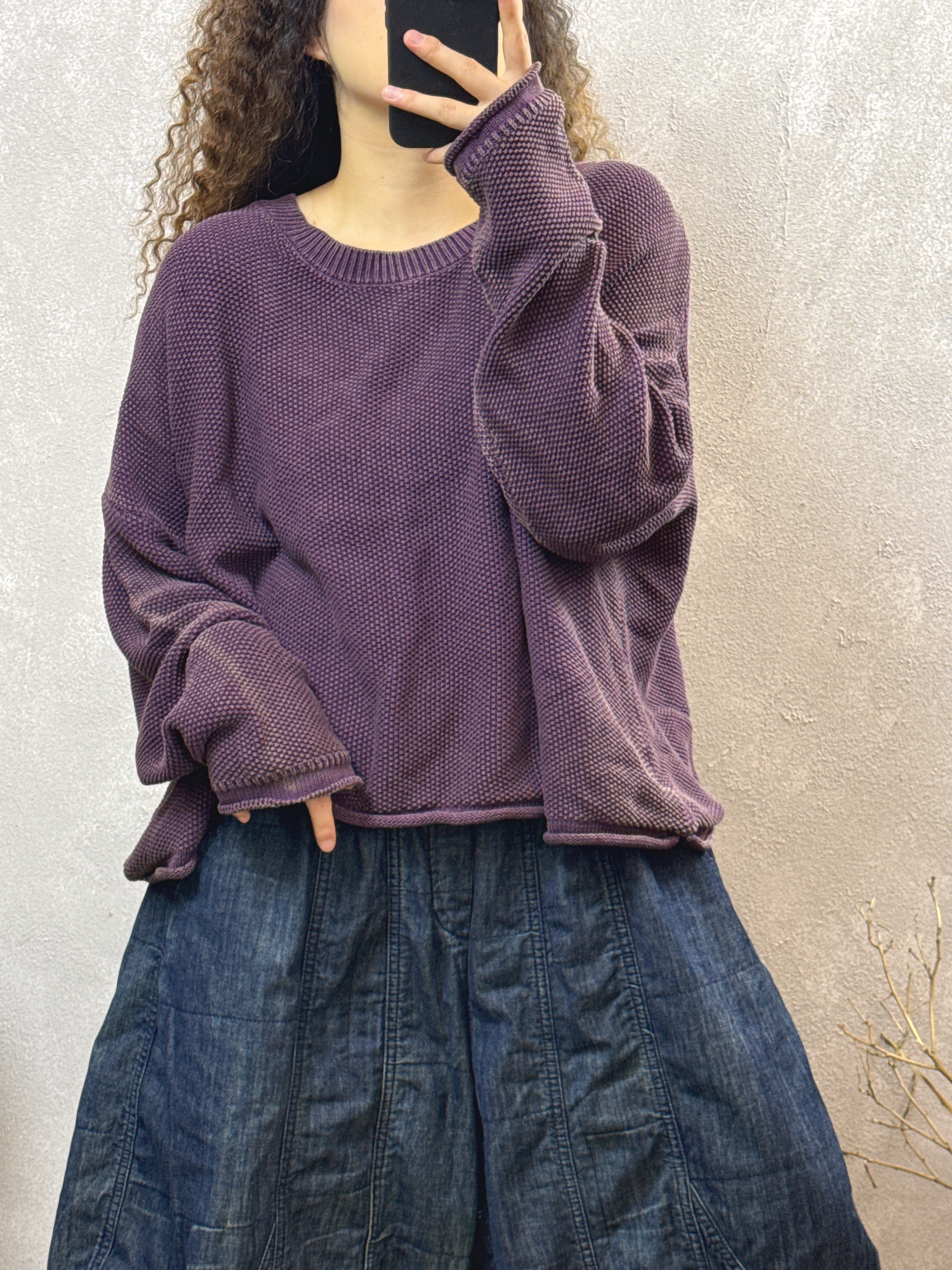 秋冬新款炒色慵懒棉线毛衣针织百搭圆领套头衣长60