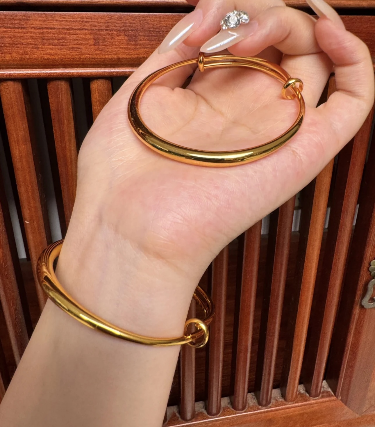 铜合金手镯   古法光面素圈推拉镯 新中式传承