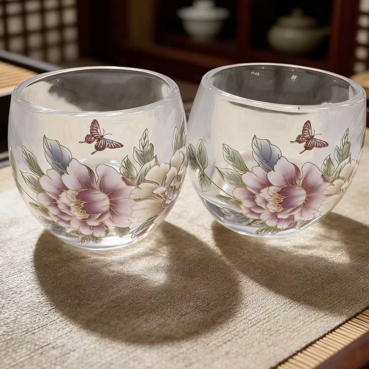 水晶蝶恋牡丹-变色主人杯一对-2903-0104