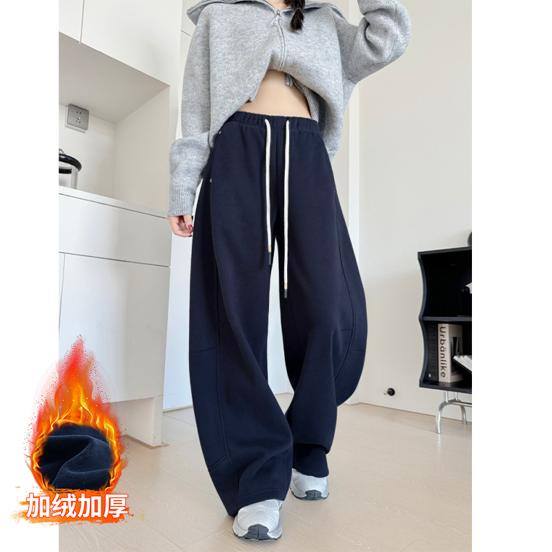 「铆钉解构卫裤」基础拼接微（有抽绳）弯刀直筒加厚绒百搭休闲运动裤