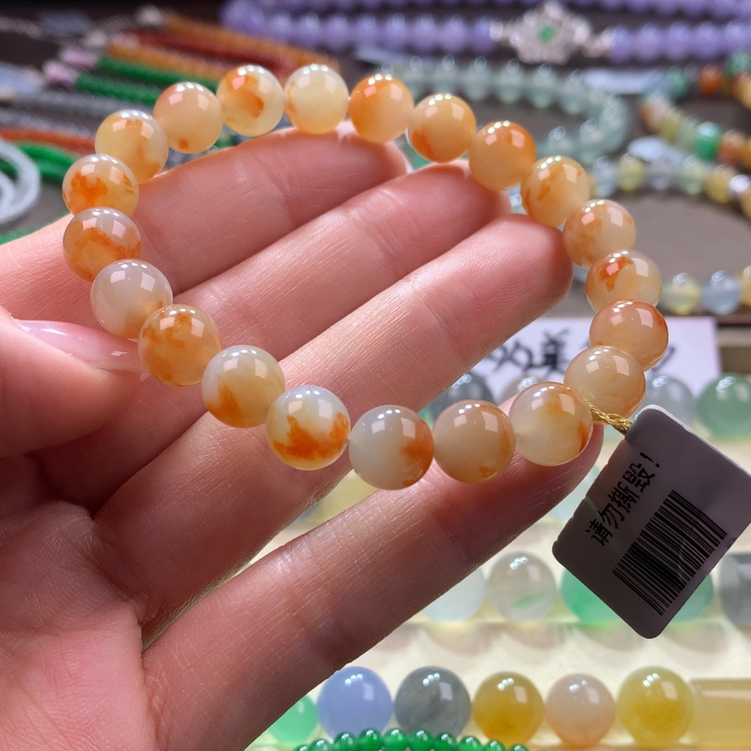 未镶嵌翡翠手链胶润牛奶底飘锦鲤红卡8:8