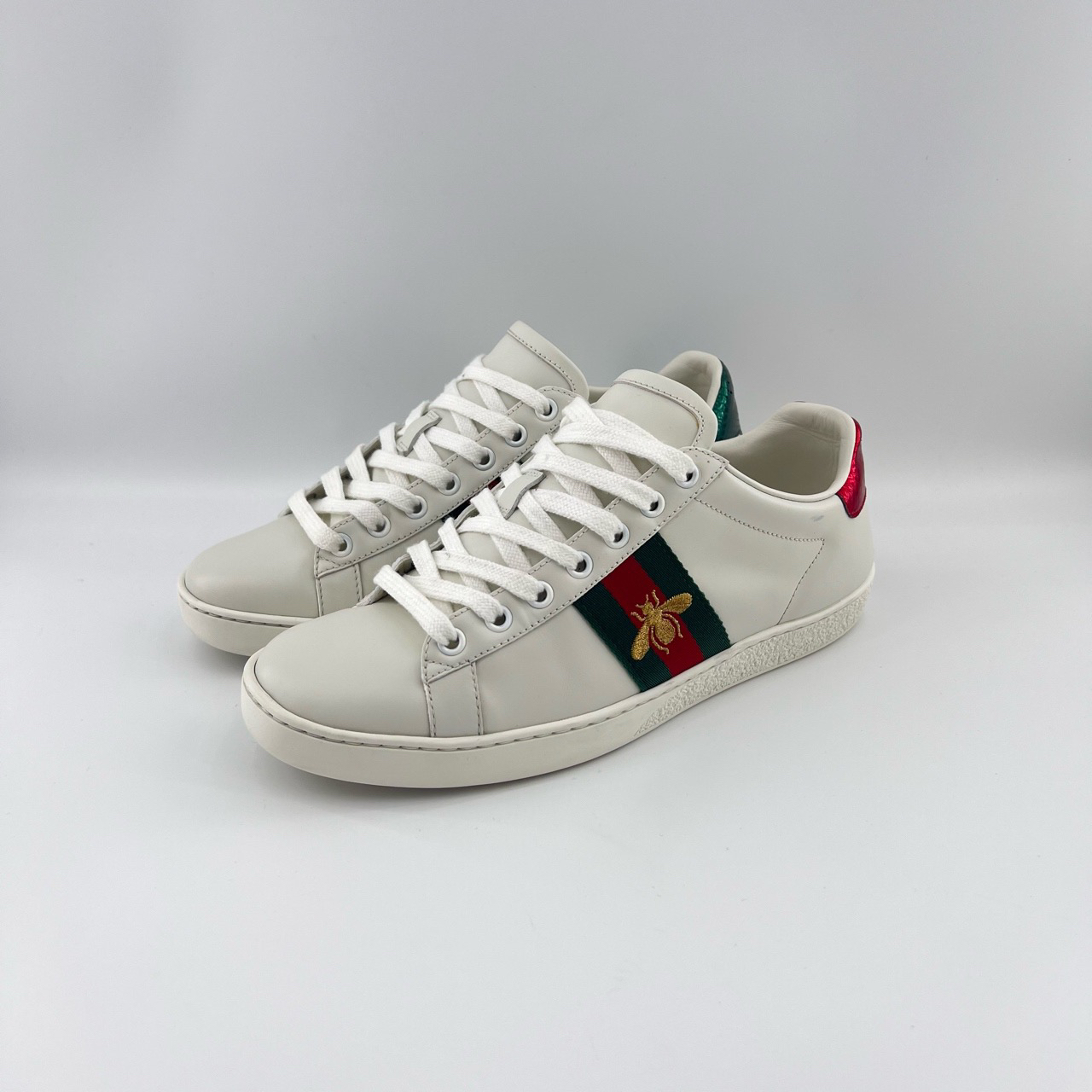 95新 GUCCI/古驰 37.5码/白色红绿织带小蜜蜂休闲版鞋/11687623