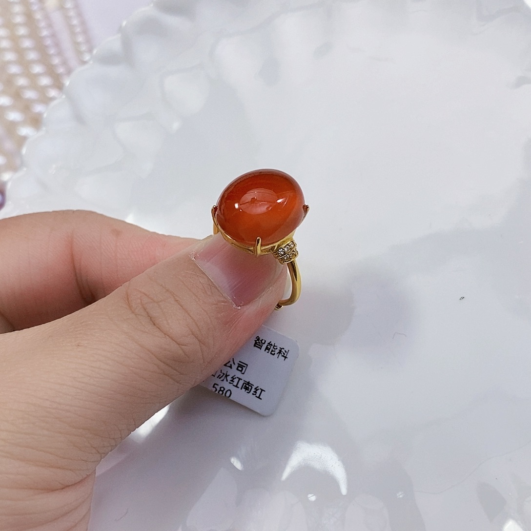南红玛瑙戒指银S925镶嵌