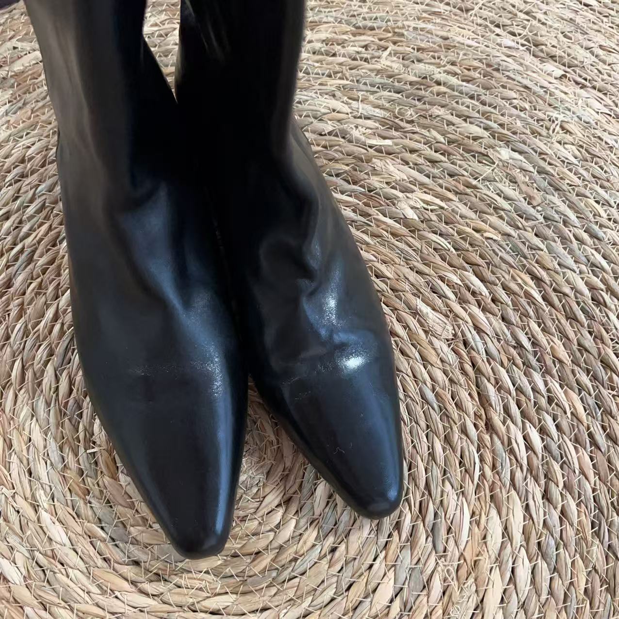 NASHANG/那尚高品质复古百搭尖头中筒靴（本皮内里轻微掉色）