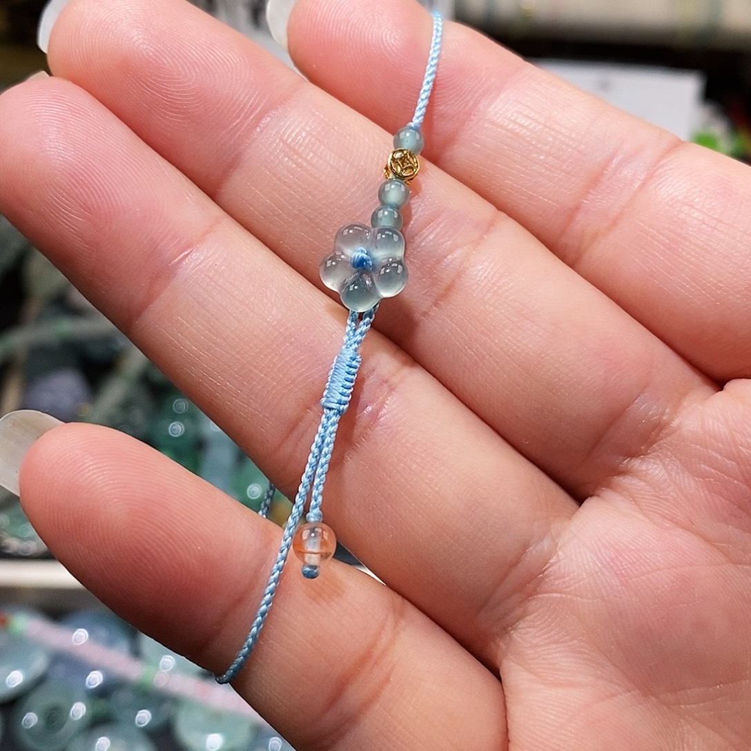 翡翠未镶嵌颈饰高冰小花手绳15