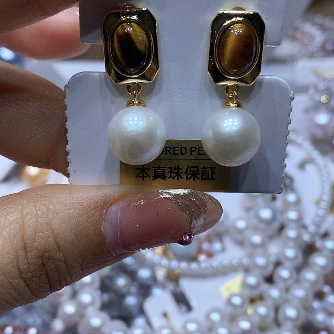 淡水珍珠耳钉银S925镶嵌