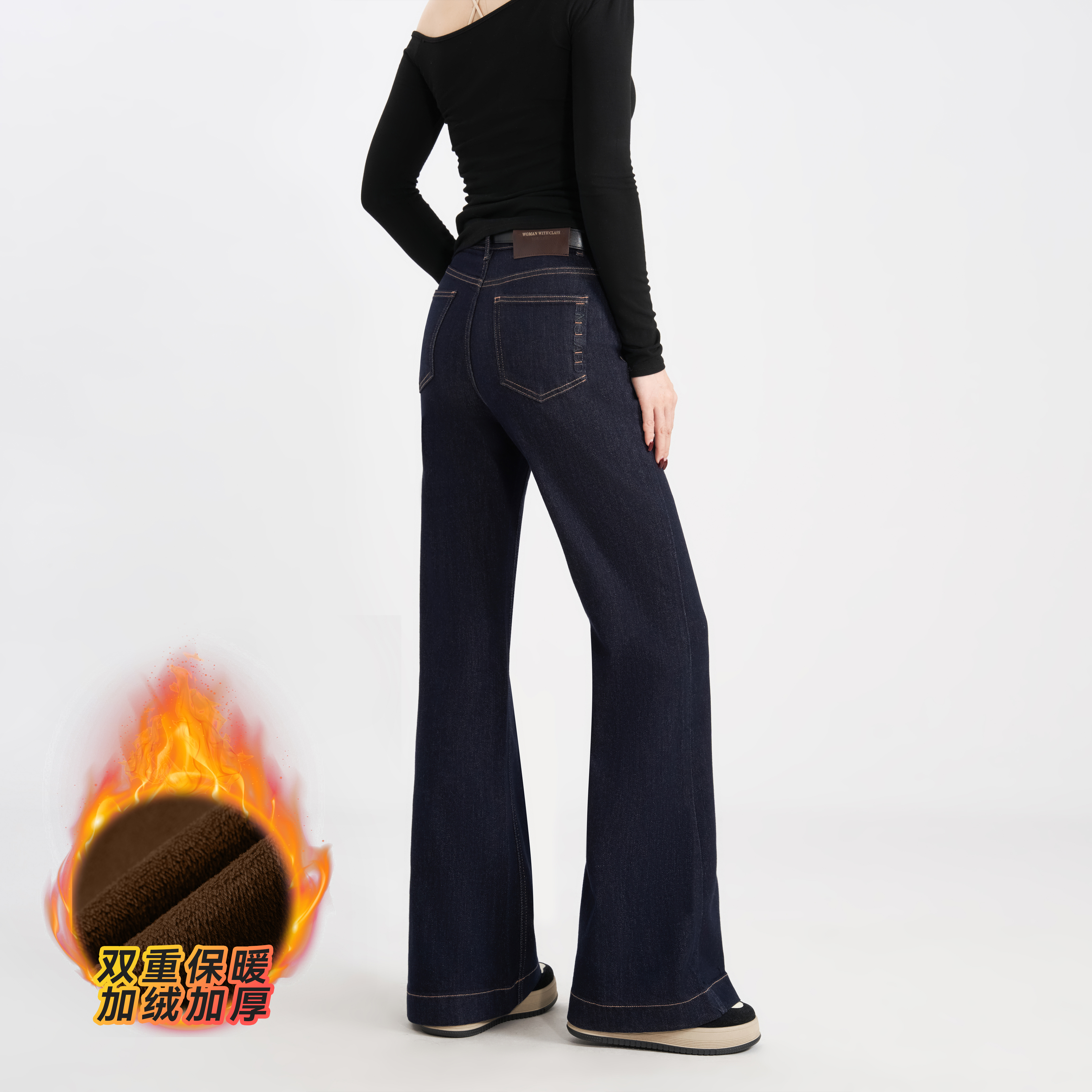 i秋冬加厚弹力显瘦高腰直筒喇叭裤女不掉色牛仔裤女韩版直筒时尚