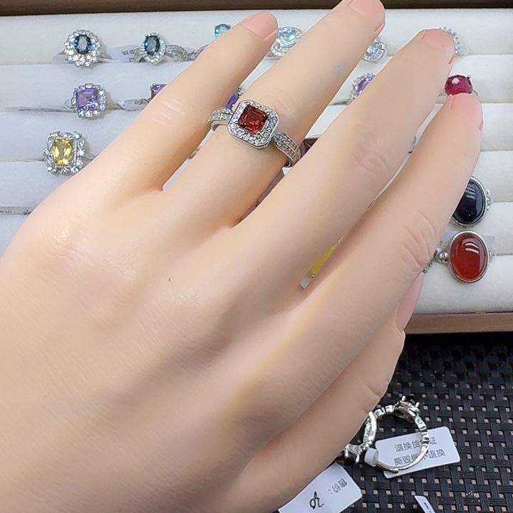 石榴石戒指银S925镶嵌