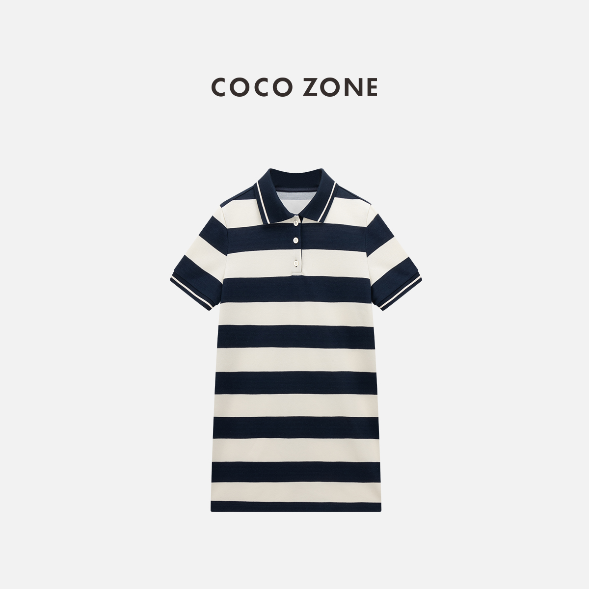 COCO ZONE 刘一一"蓝迪连体裙"高级感撞色条纹翻领A字裙 CC2B1192