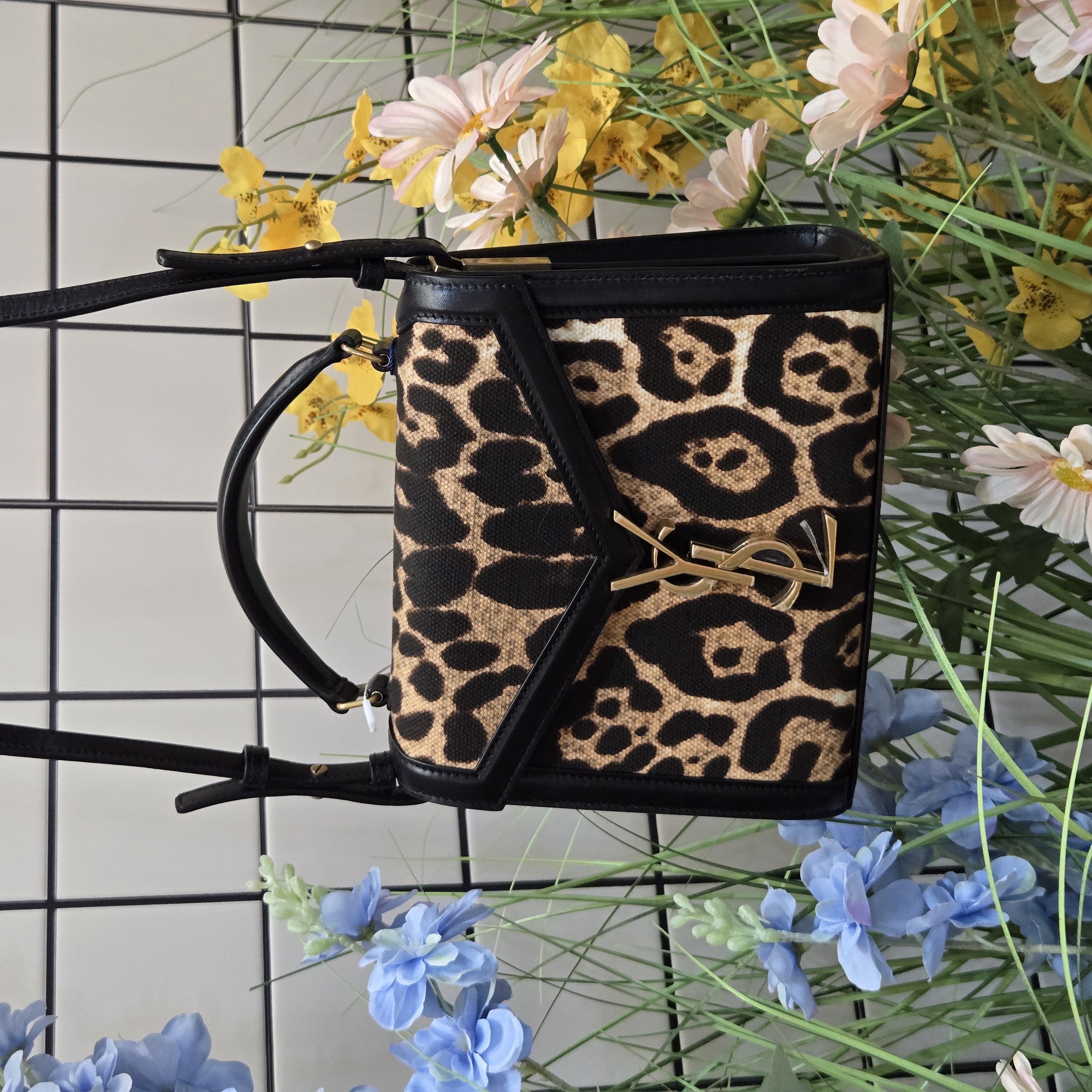 99新 YSL/圣罗兰 达达/Cassandra豹纹手提斜挎包
