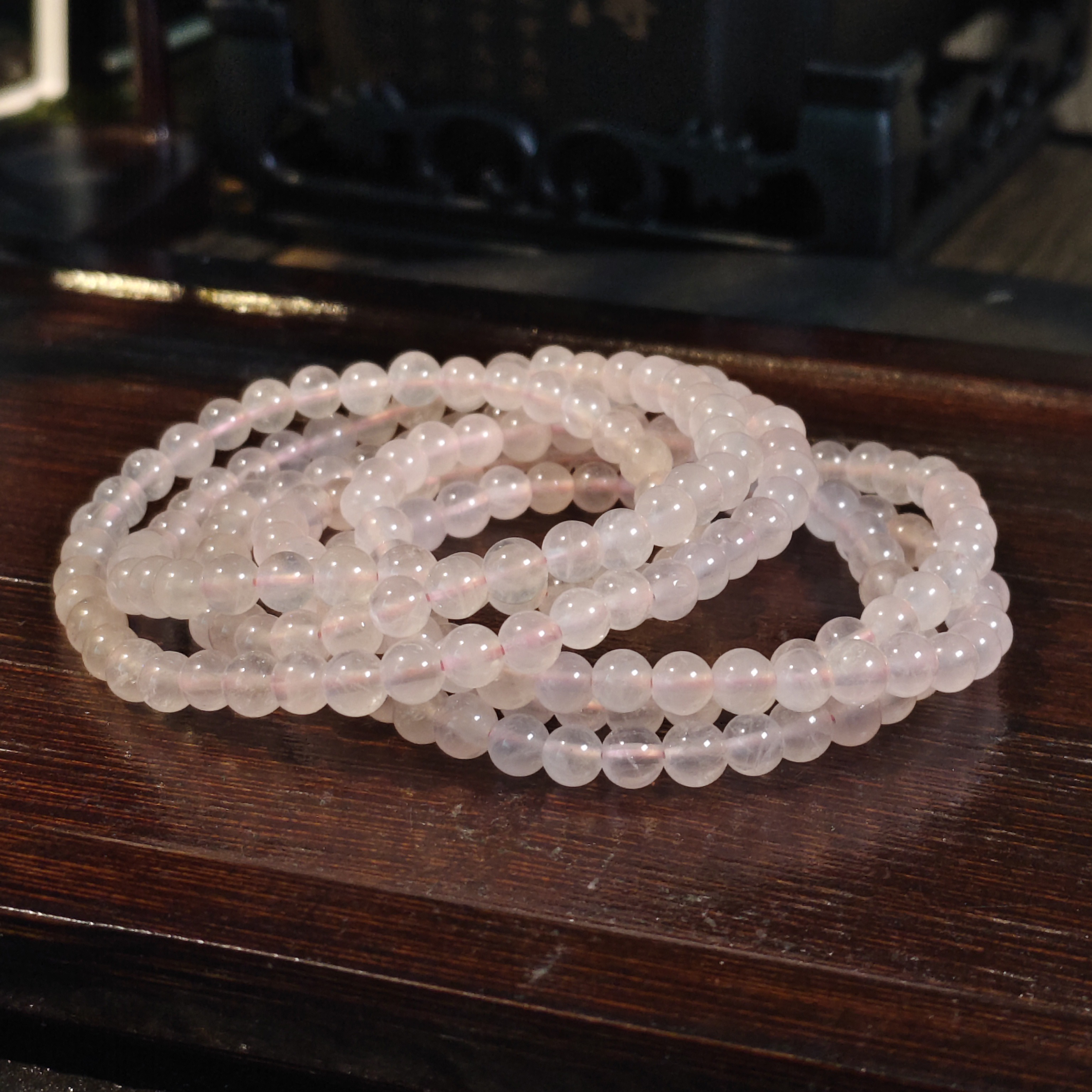 【书记甄选】天然粉水晶三圈手链 多样性发一件 约5mm 6877CK