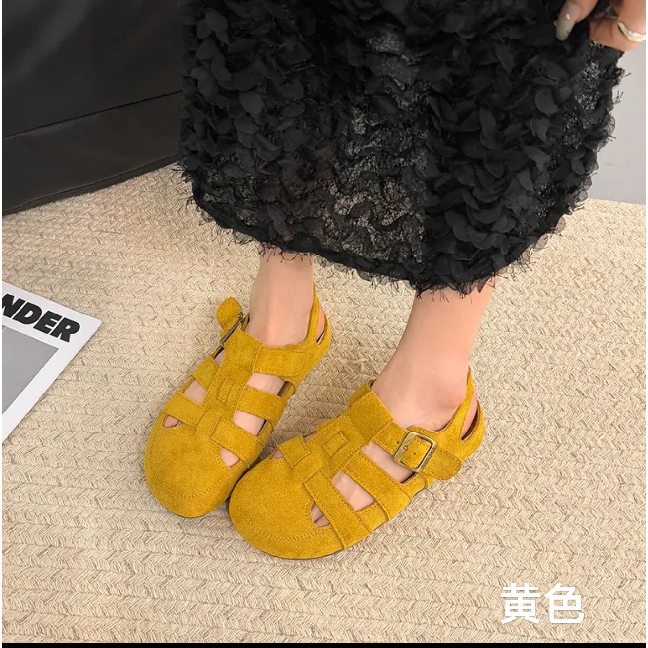 【坦姐严选 实体品质】夏季新款两穿拼色半拖鞋编织软平底猪笼鞋v16