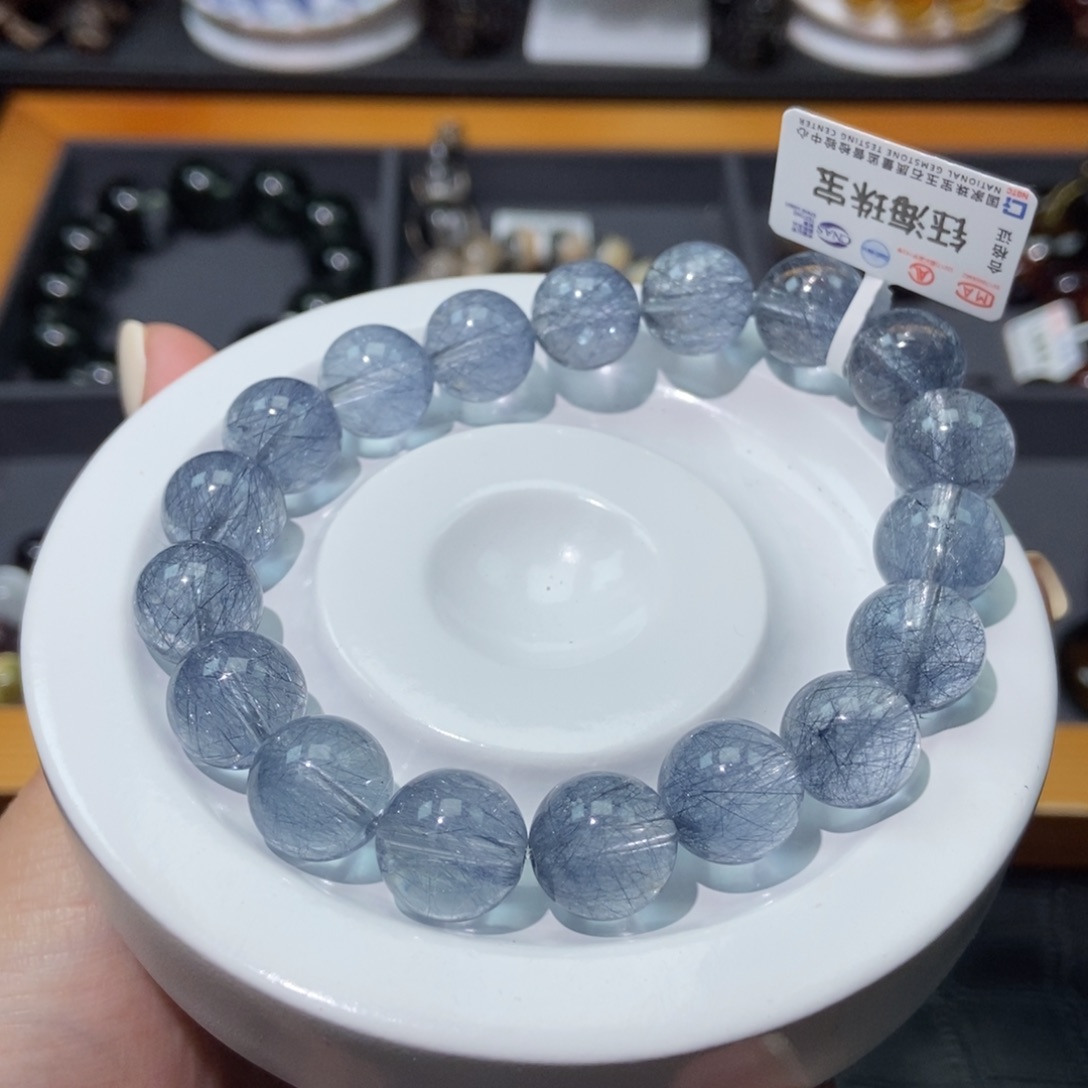 水晶蓝钢丝兔毛手链11.8未镶嵌