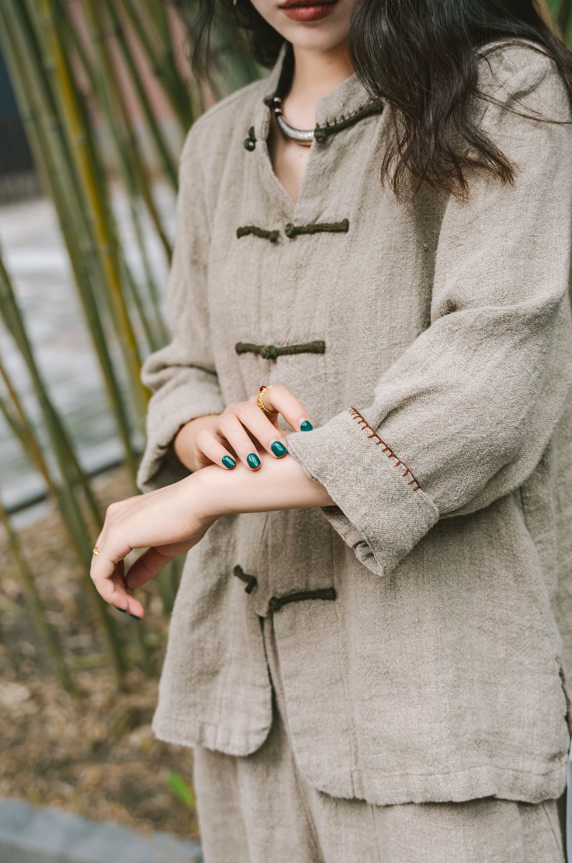 忆古朴拙250219 秋款雨露双色盘扣多手工短上衣