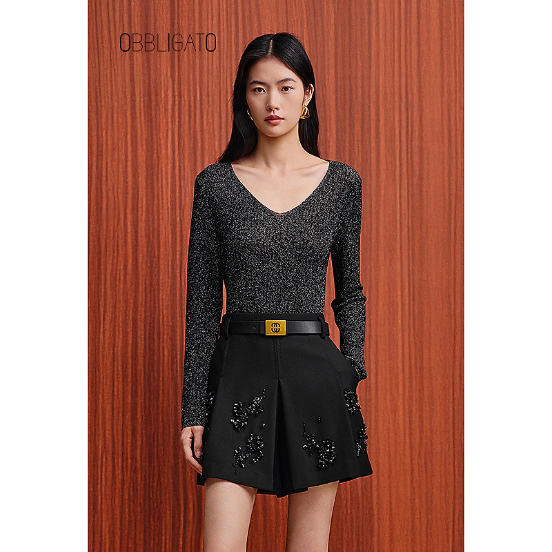 OBBLIGATO奥丽嘉朵2026春季1C36106070新款整身烫钻套头毛针织衫