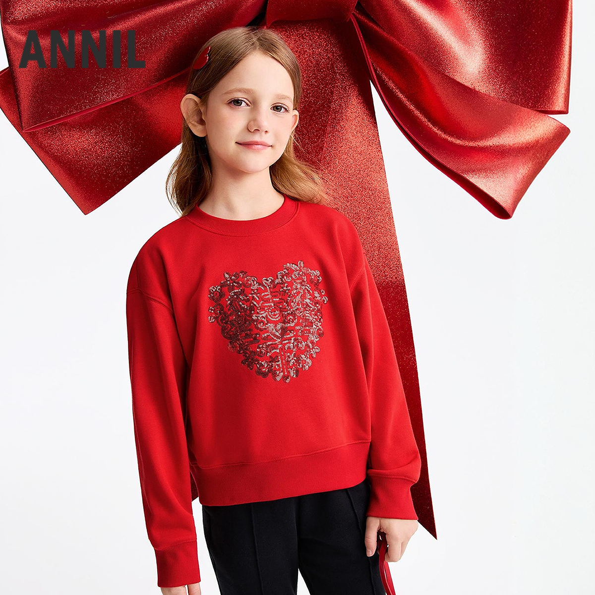 【新年波卫衣】女童圆领长袖卫衣时尚春季新款安奈儿童装EG611502