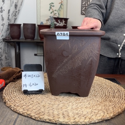 紫砂花盆纳福四方签筒0791