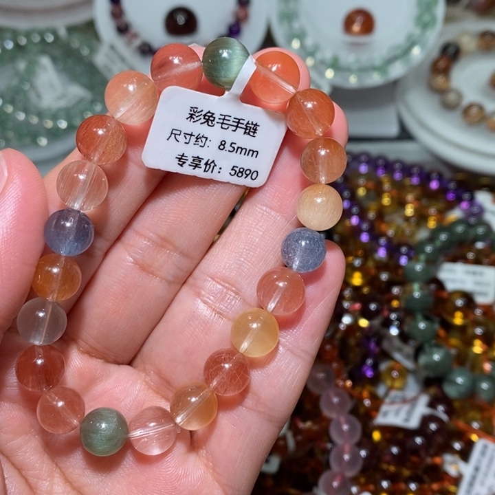 手链未镶嵌水晶彩兔毛手链