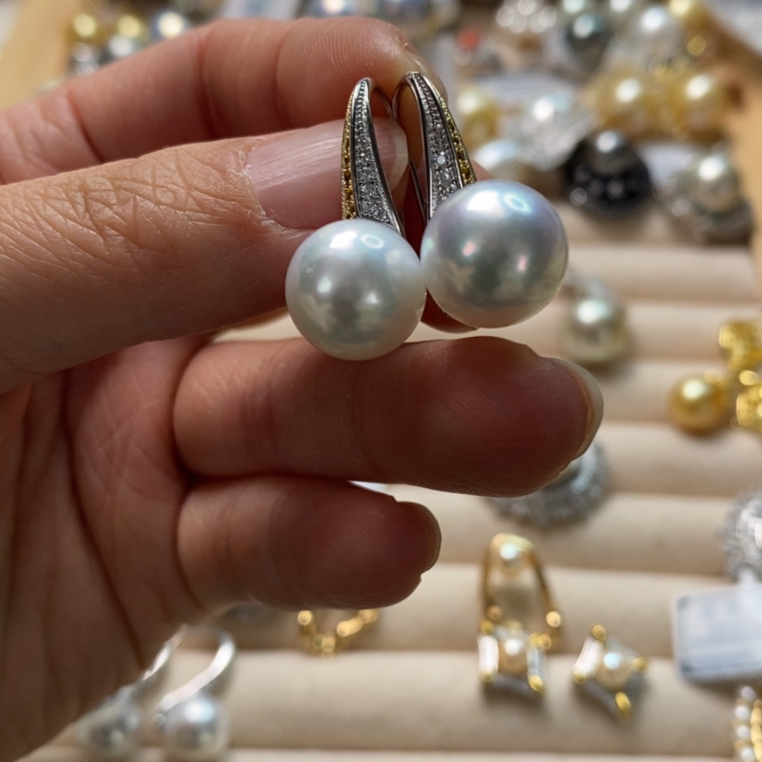 海水珍珠耳饰银S925镶嵌