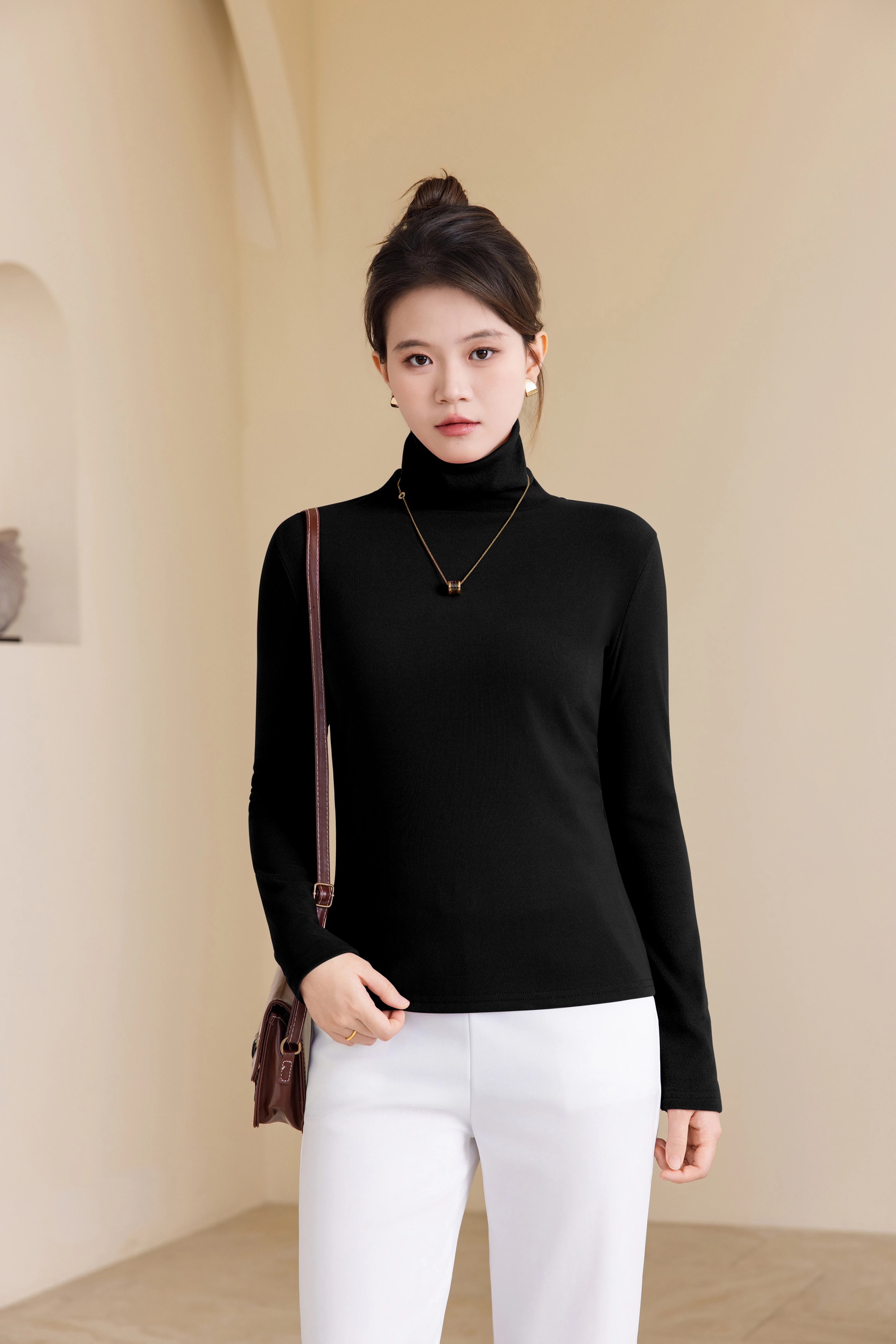 奥珍粉丝专享双面德绒半高领打底衫女装2025新款秋冬大码修身长袖