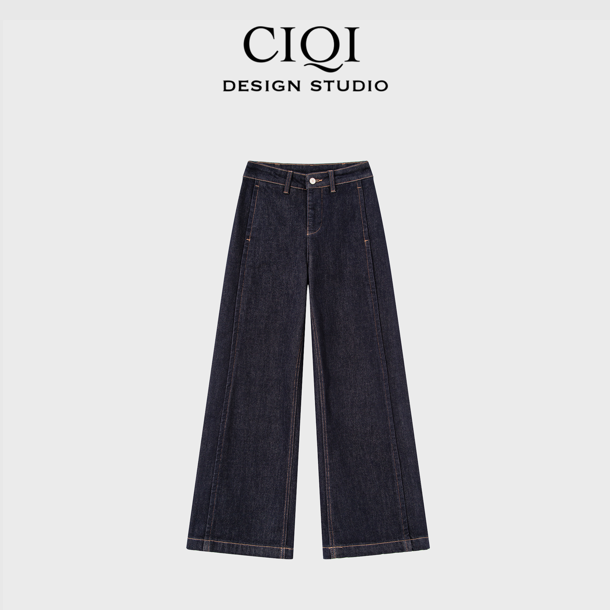 CIQI STUDIO结构分割宽松版型好阔腿直筒加绒抓绒牛仔裤ML5-70595
