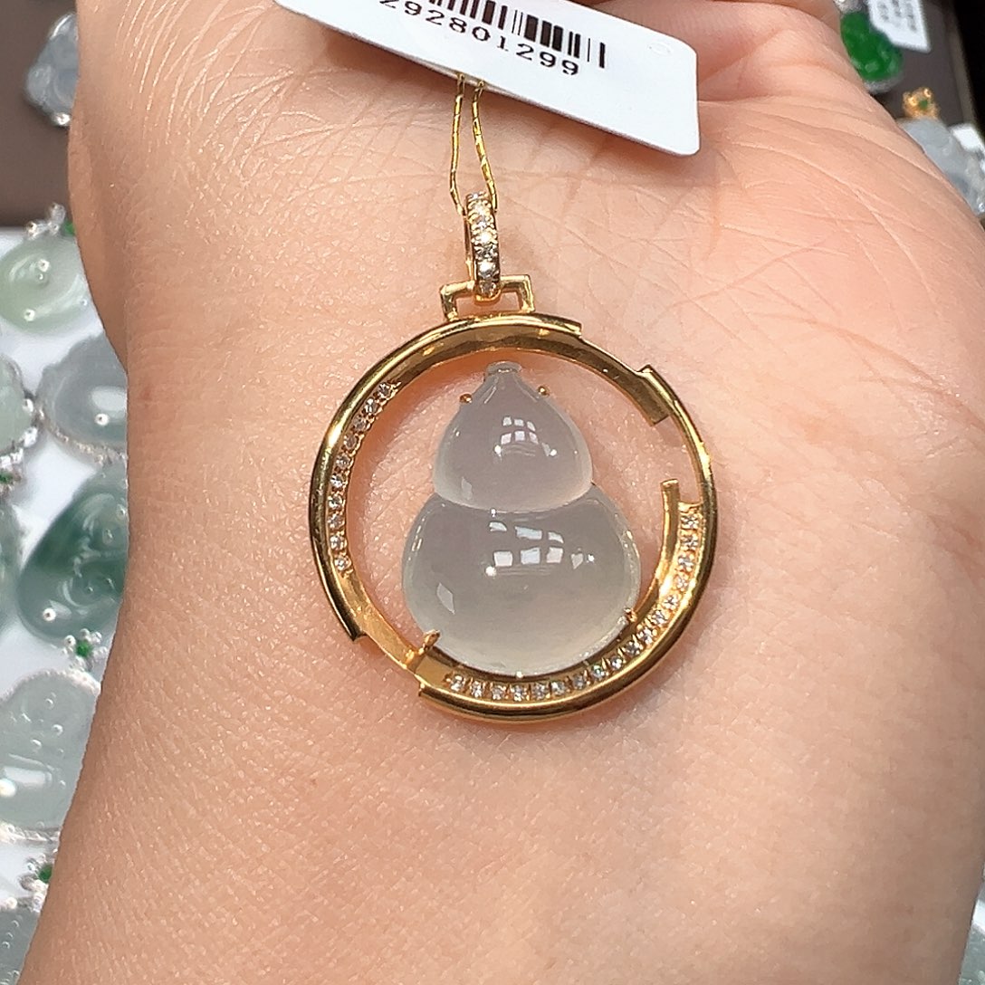 正***锅翡翠18K金镶嵌吊坠(不含链)1299