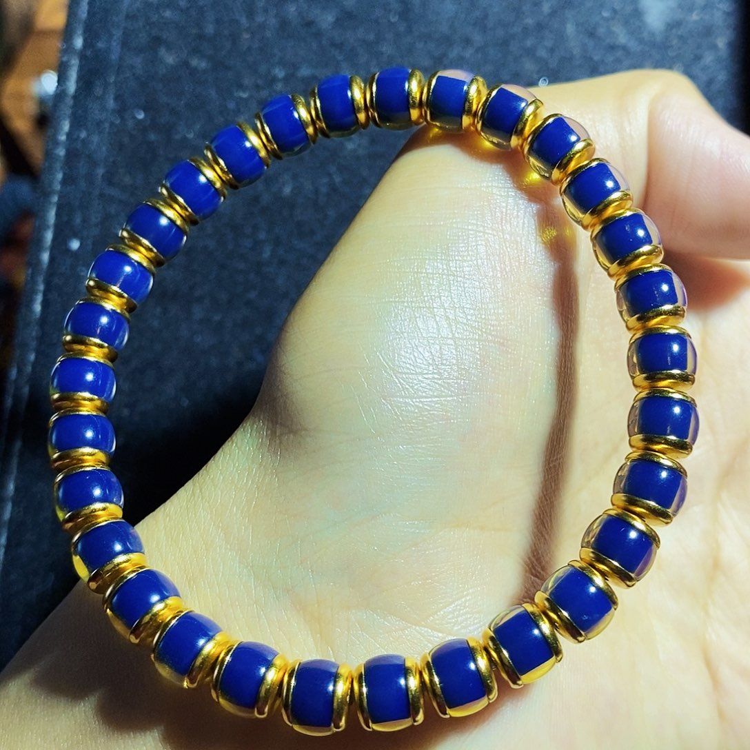 银S925镶嵌蓝珀裸石蓝珀毕业蓝萤火虫7mm精工