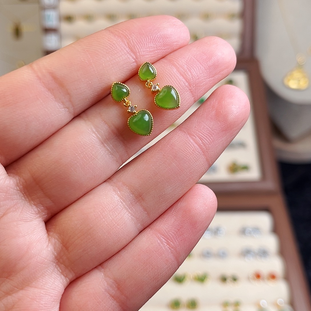 和田玉耳饰银S925镶嵌