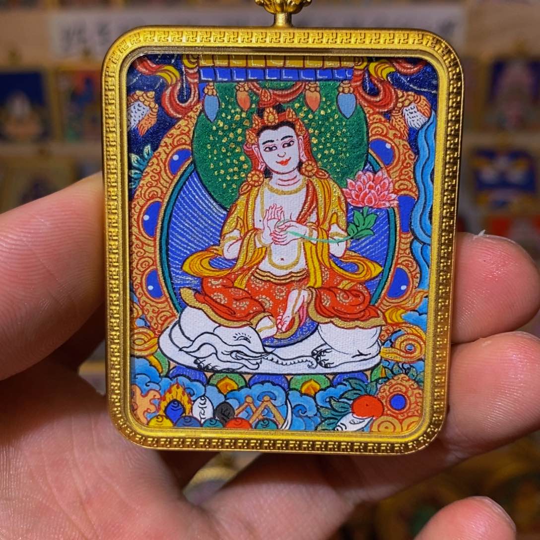 吊坠w*f普贤菩萨纯手绘唐卡