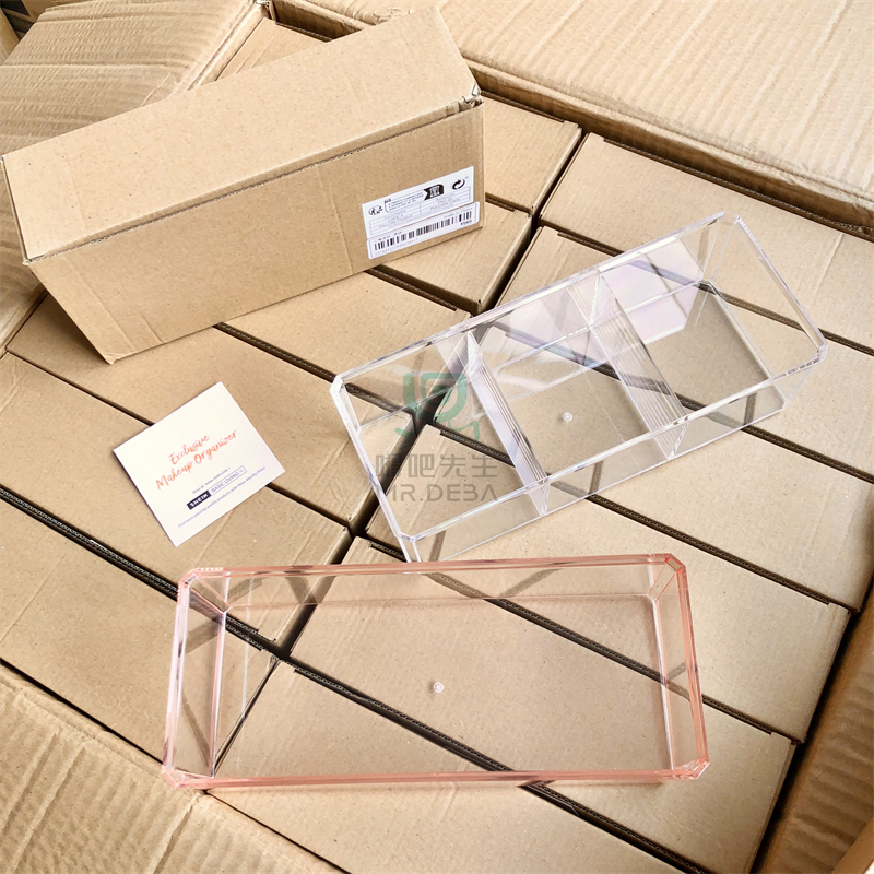 桌面亚克力收纳盒 透明分格收纳盒小卡盒桌面整理透明置物盒子  