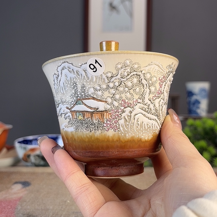 摆件景德柴烧茶杯多人