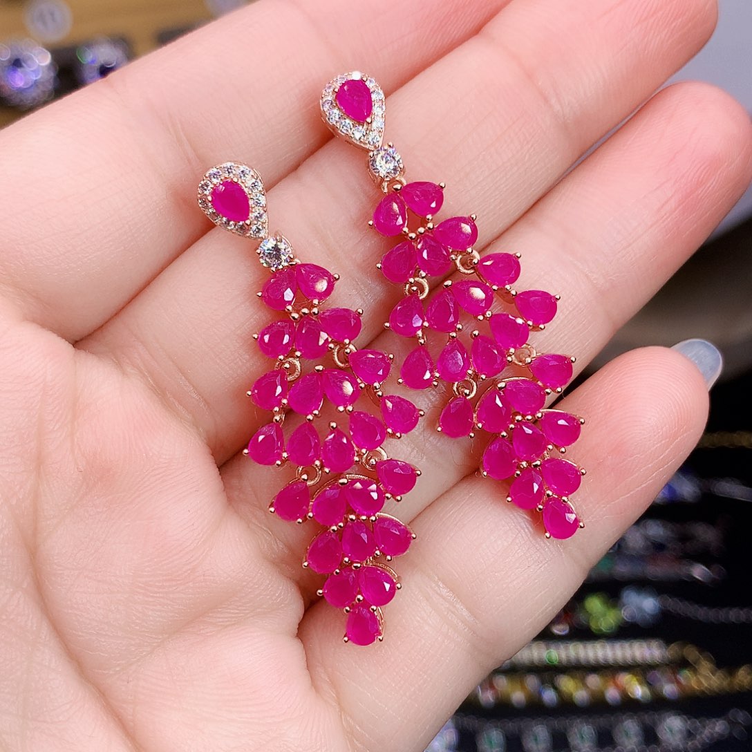 银S925镶嵌耳饰红宝石