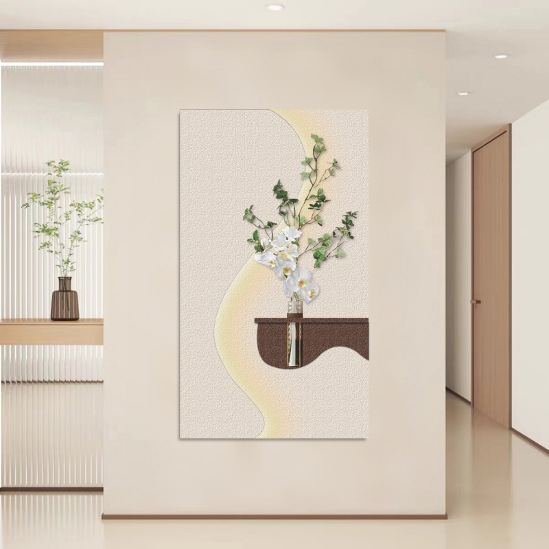 水培绿植玄关装饰画奶油风入户门走廊过道墙壁画砂岩挂画2025新款