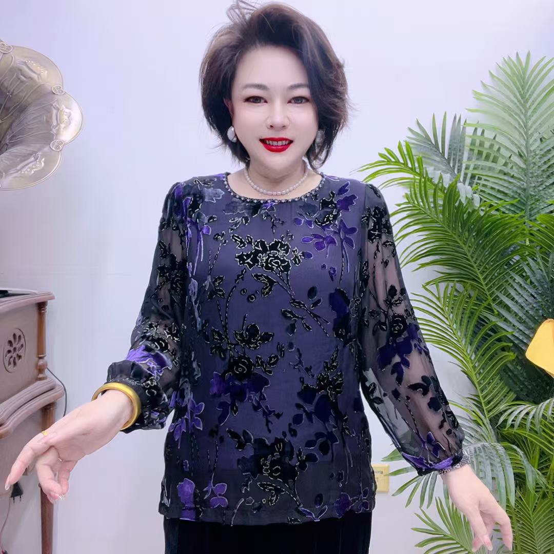 桑蚕丝植绒烧花上衣88AWN0181