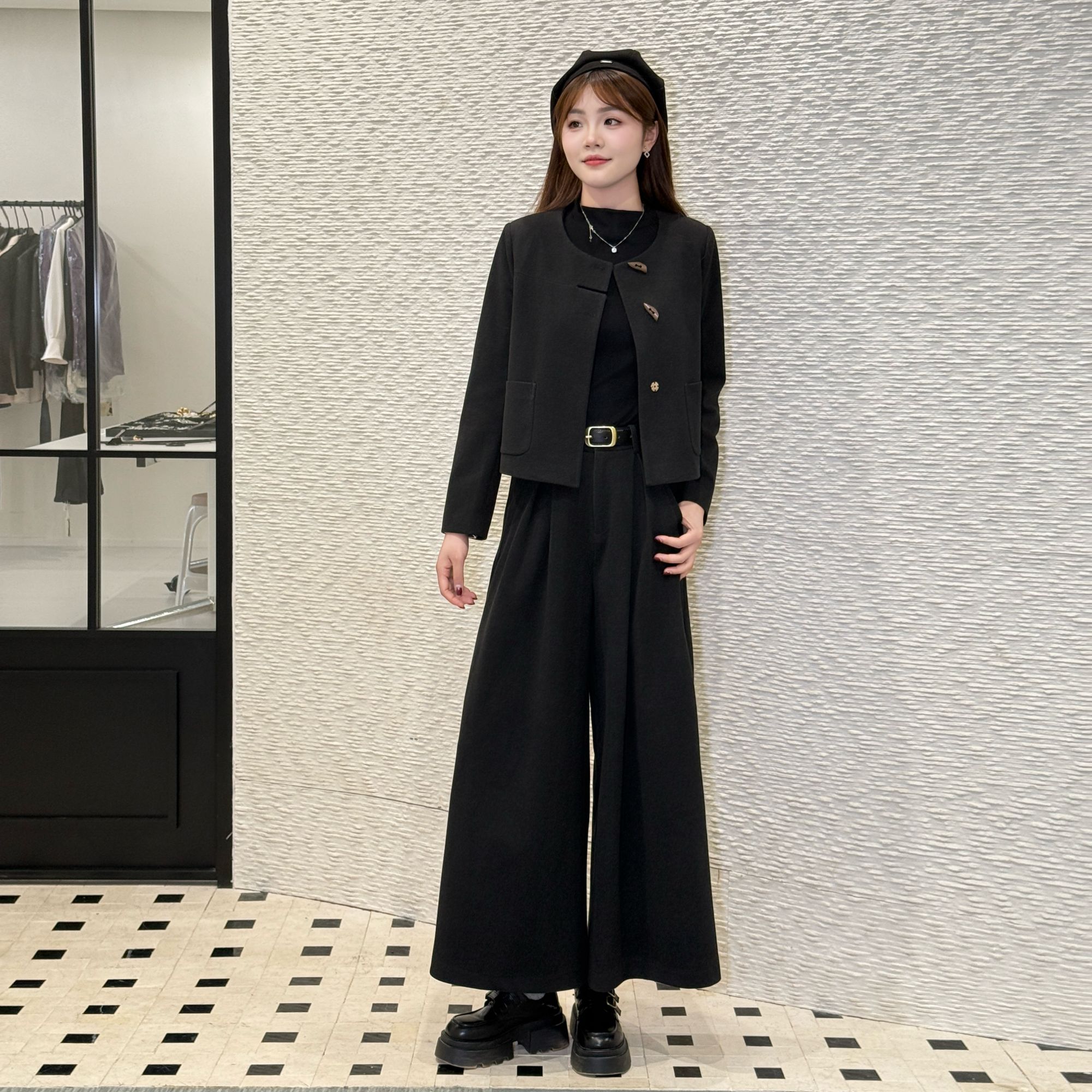 蔡小姐2025秋冬新款夹棉外套+裤子休闲风气质显瘦宽松时尚两件套