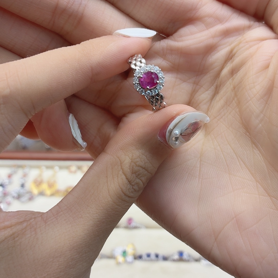 红宝石戒指银S925镶嵌