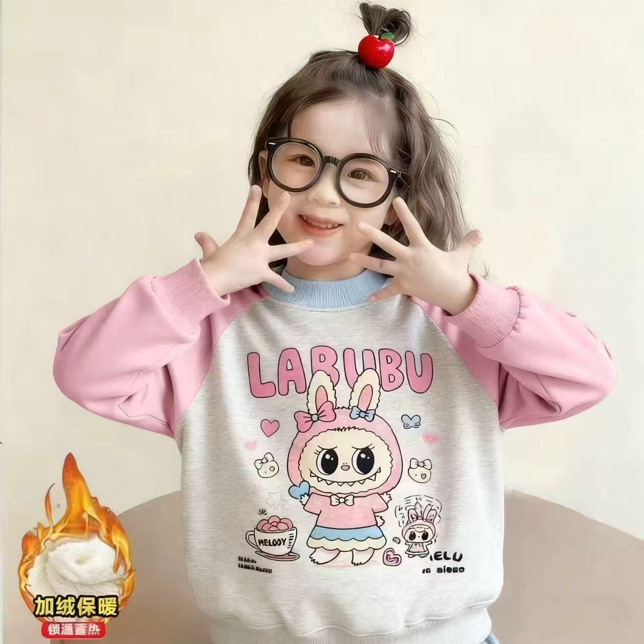 女童2025秋冬新款加绒加厚卫衣卡通可爱上衣保暖衣