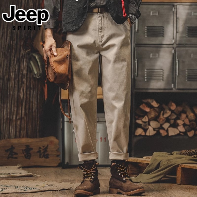 吉普潮牌百搭裤子男春季新款男士休闲裤潮流直筒长裤男装法式工装