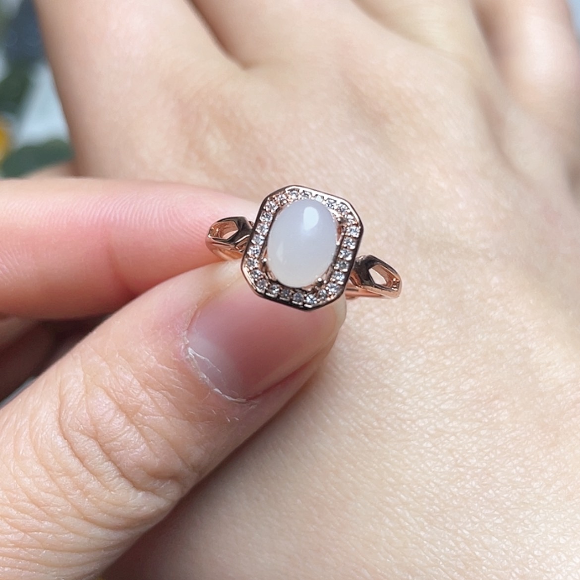 【闪购商品】和田玉戒指银S925镶嵌活口可调节