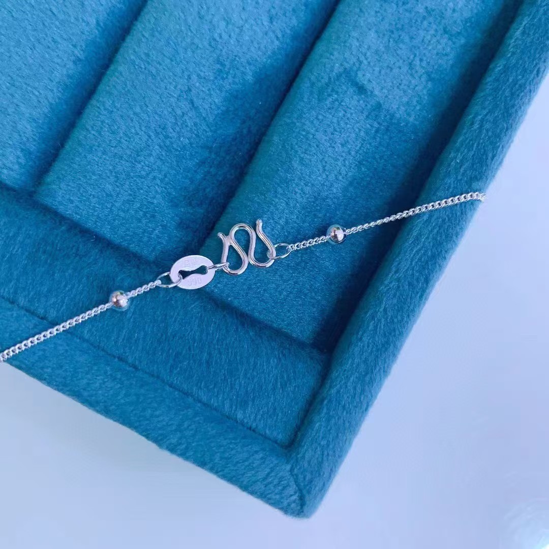 链子足银 隔珠链999纯银项链女间隔圆珠链简约个性百搭配链M扣