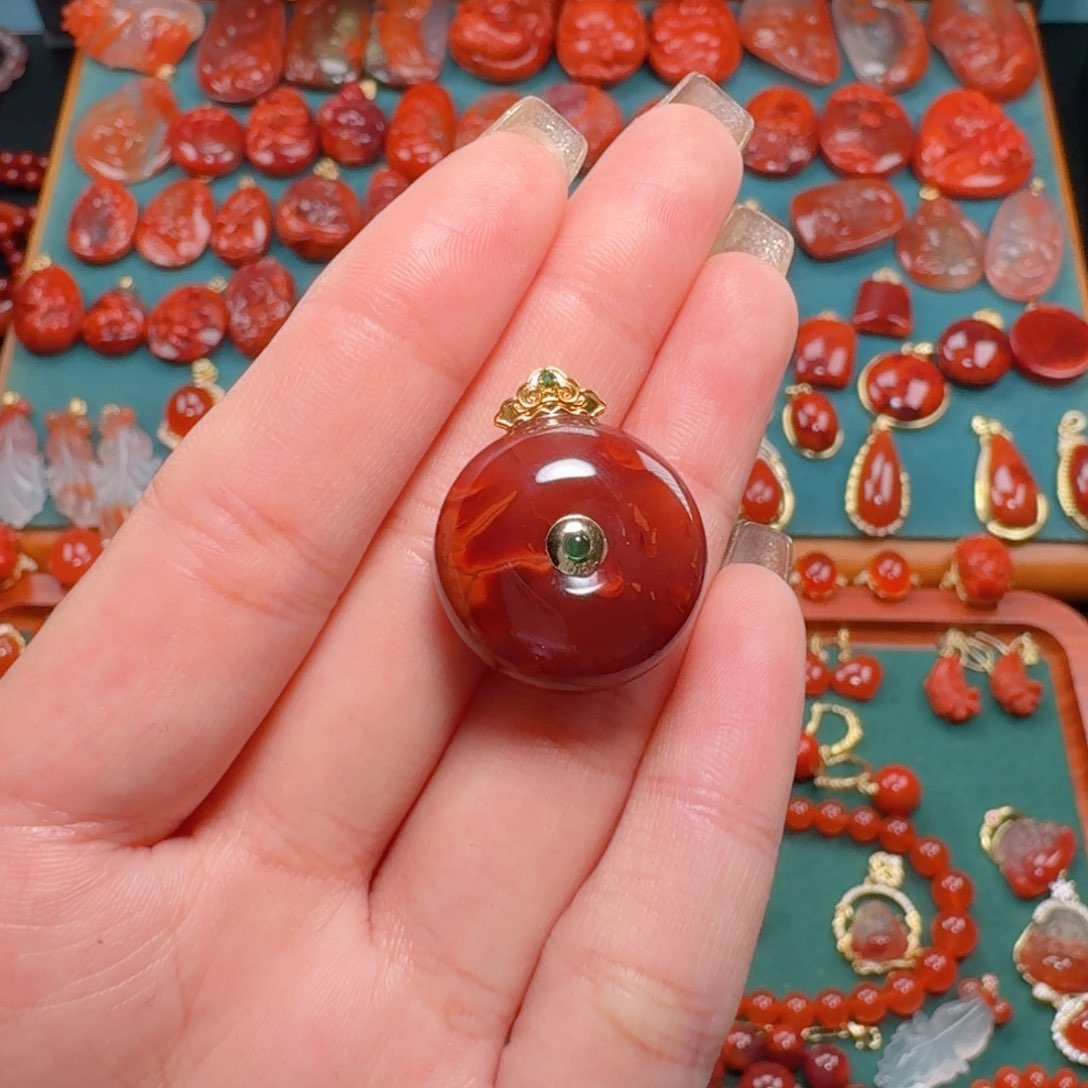 南红玛瑙南红18K金镶嵌
