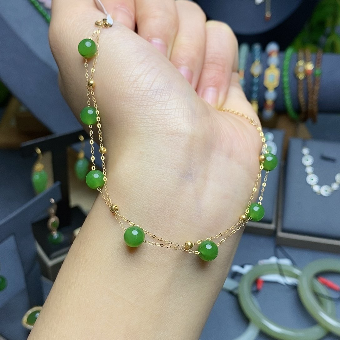 和田玉手链18K金镶嵌cs