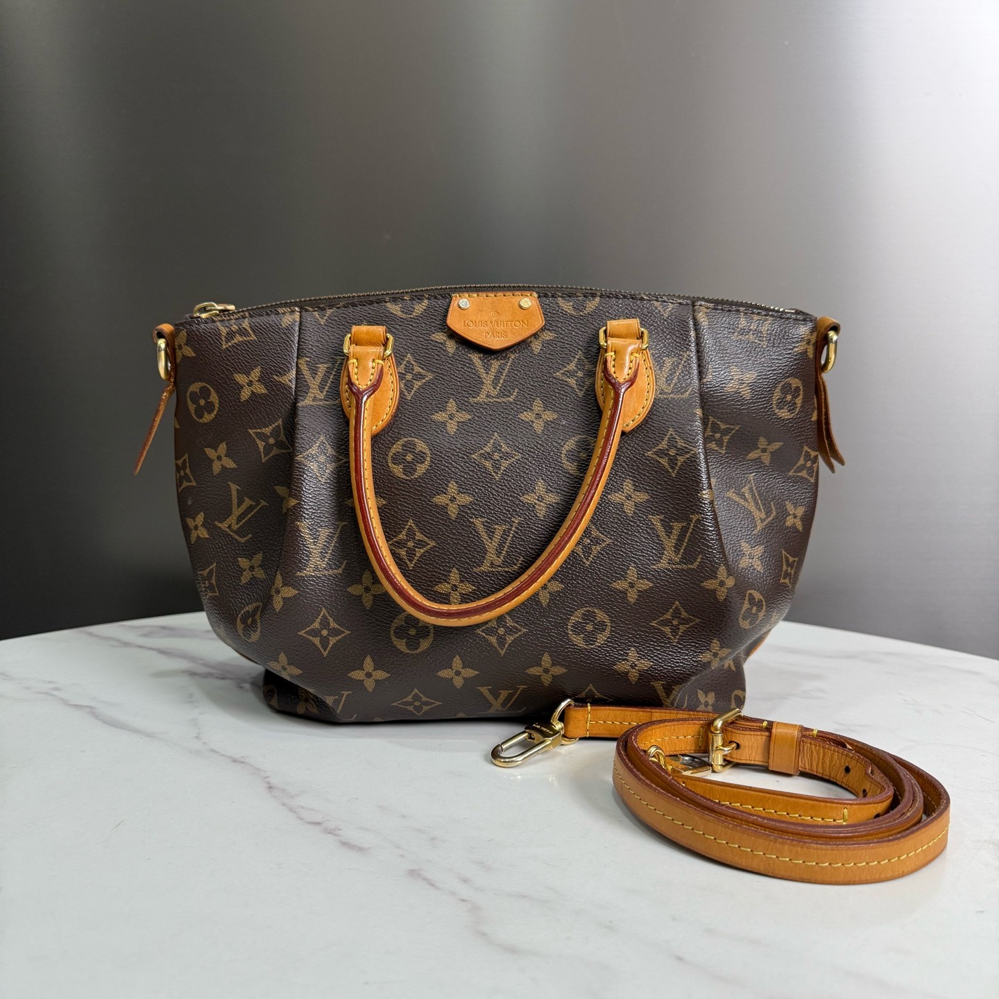 95新 LouisVuitton/路易威登 小号老花满印金扣饺子包18553265