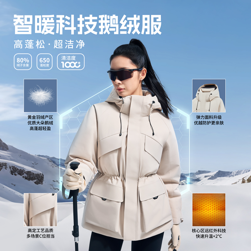 【贵人鸟女鹅绒服—智暖科技】红外锁热保暖长款羽绒鹅绒服Y1255136