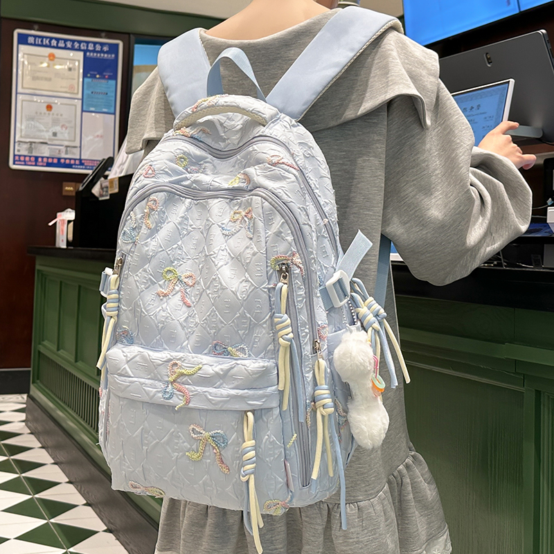 小清新双肩包女可爱蝴蝶结双肩背小学456年级初中高中可爱书包ins