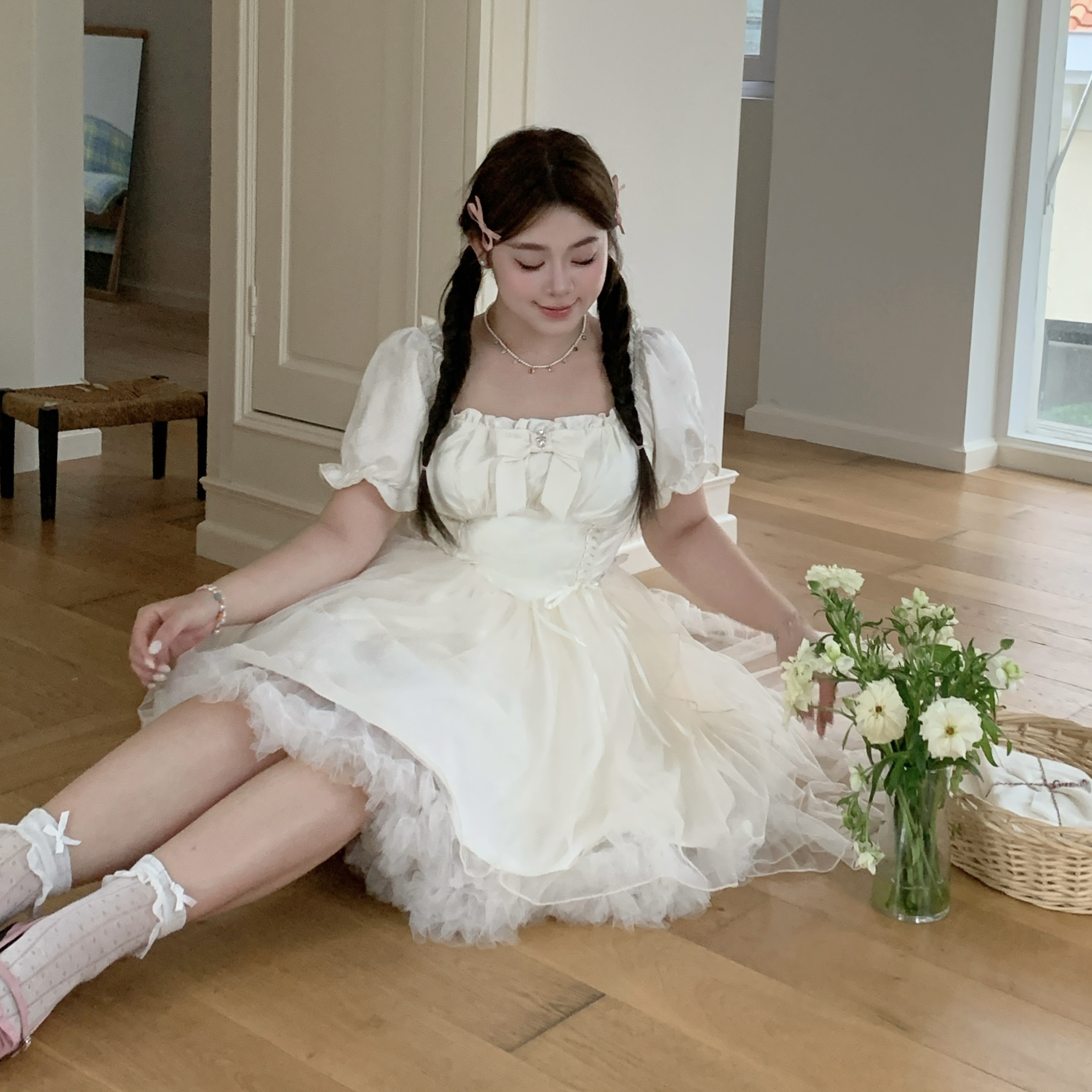 梦幻华尔兹｜大码初恋甜美网纱蝴蝶连衣裙女夏季公主蛋糕蓬蓬裙子