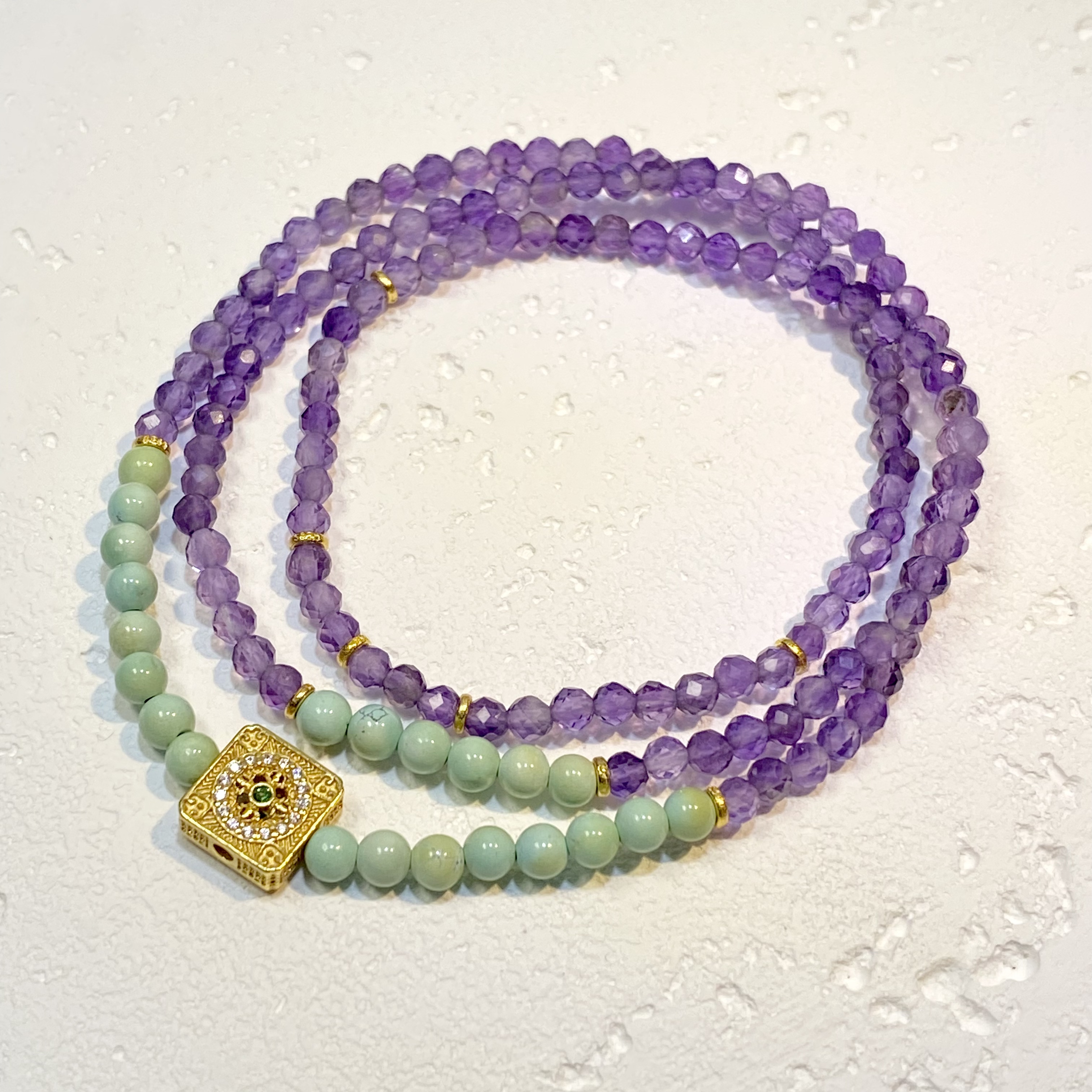 【亿轩珠宝】ZX138405紫水晶多圈手串diy绿松3-4mm+