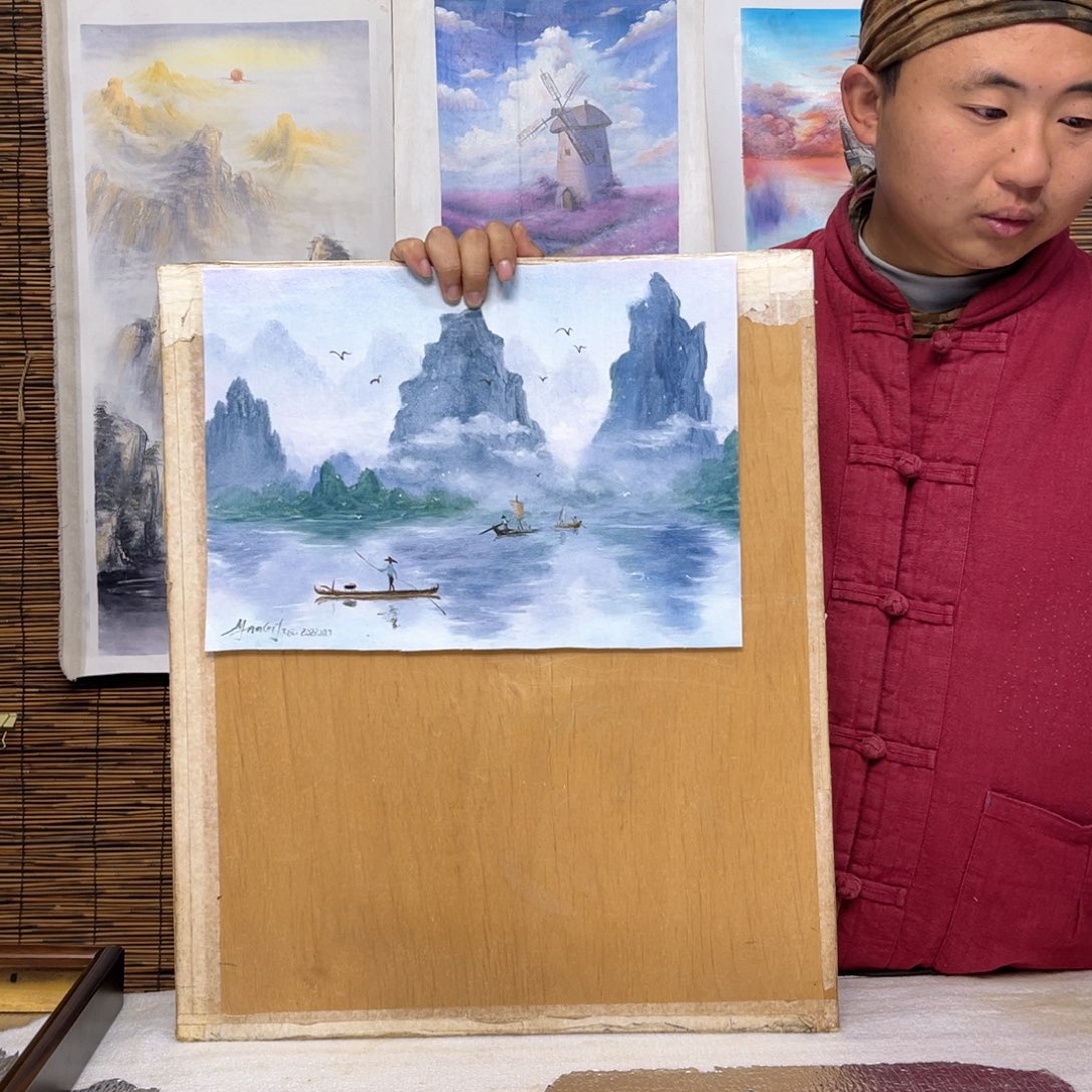 油画行路人小院绘画作品竞拍